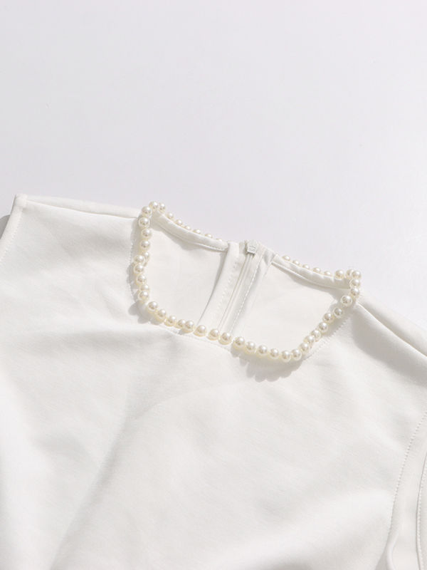 TWOTWINSTYLE Solid Sleeveless Spliced Pearl Mini Dress