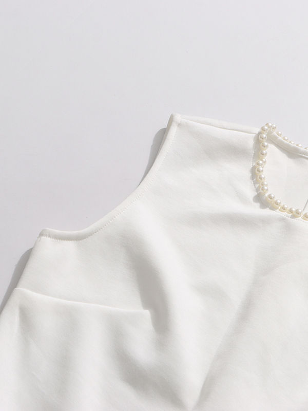 TWOTWINSTYLE Solid Sleeveless Spliced Pearl Mini Dress