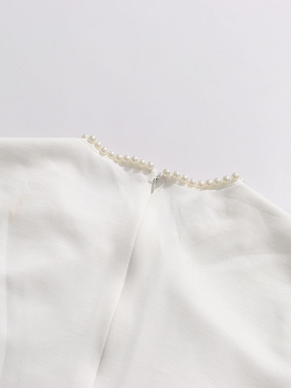 TWOTWINSTYLE Solid Sleeveless Spliced Pearl Mini Dress