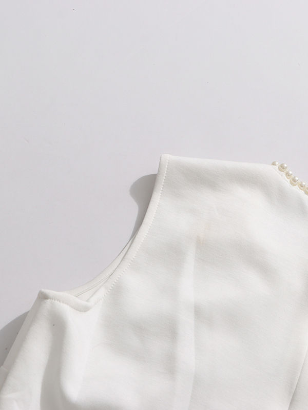 TWOTWINSTYLE Solid Sleeveless Spliced Pearl Mini Dress