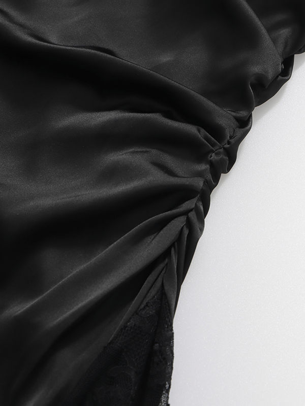 TWOTWINSTYLE Spliced Lace Ruched Minimalist Dress