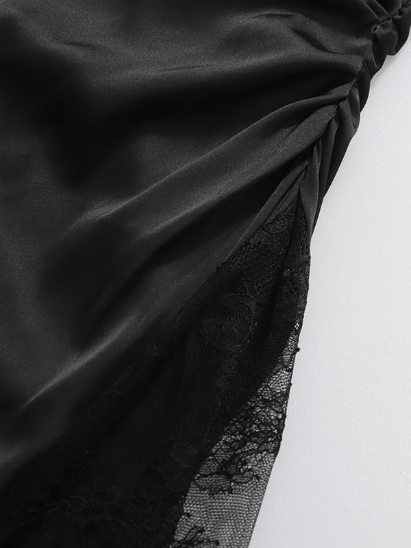 TWOTWINSTYLE Spliced Lace Ruched Minimalist Dress