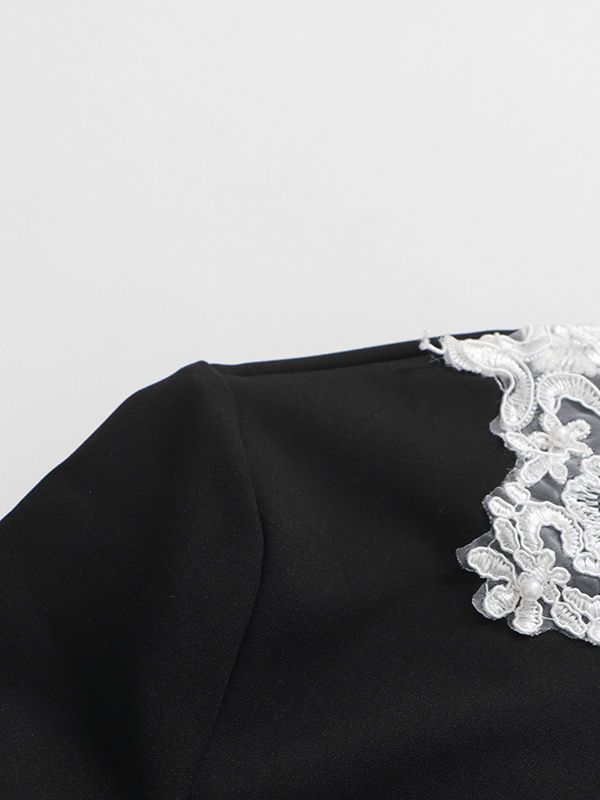 TWOTWINSTYLE Stand Collar Hit Color Patchwork Embroidery Shirt