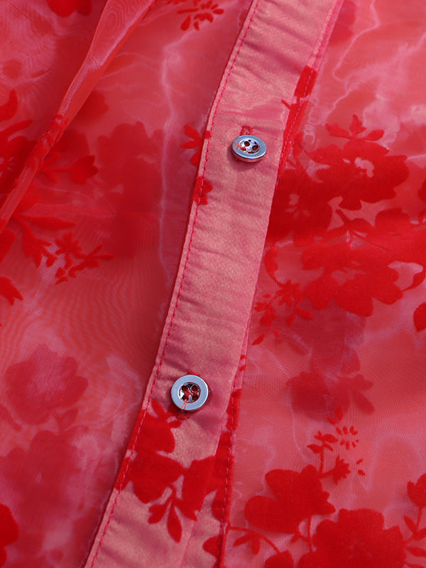 TWOTWINSTYLE Designer Solid Long Sleeve Spliced Flower Shirt