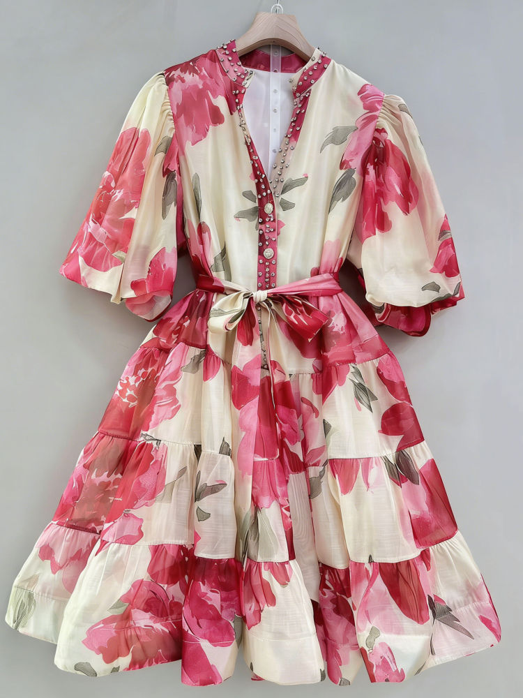 TWOTWINSTYLE Hit Color Patchwork Diamond Elegant Dress