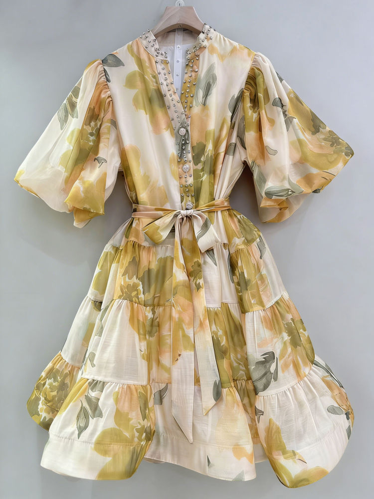TWOTWINSTYLE Hit Color Patchwork Diamond Elegant Dress
