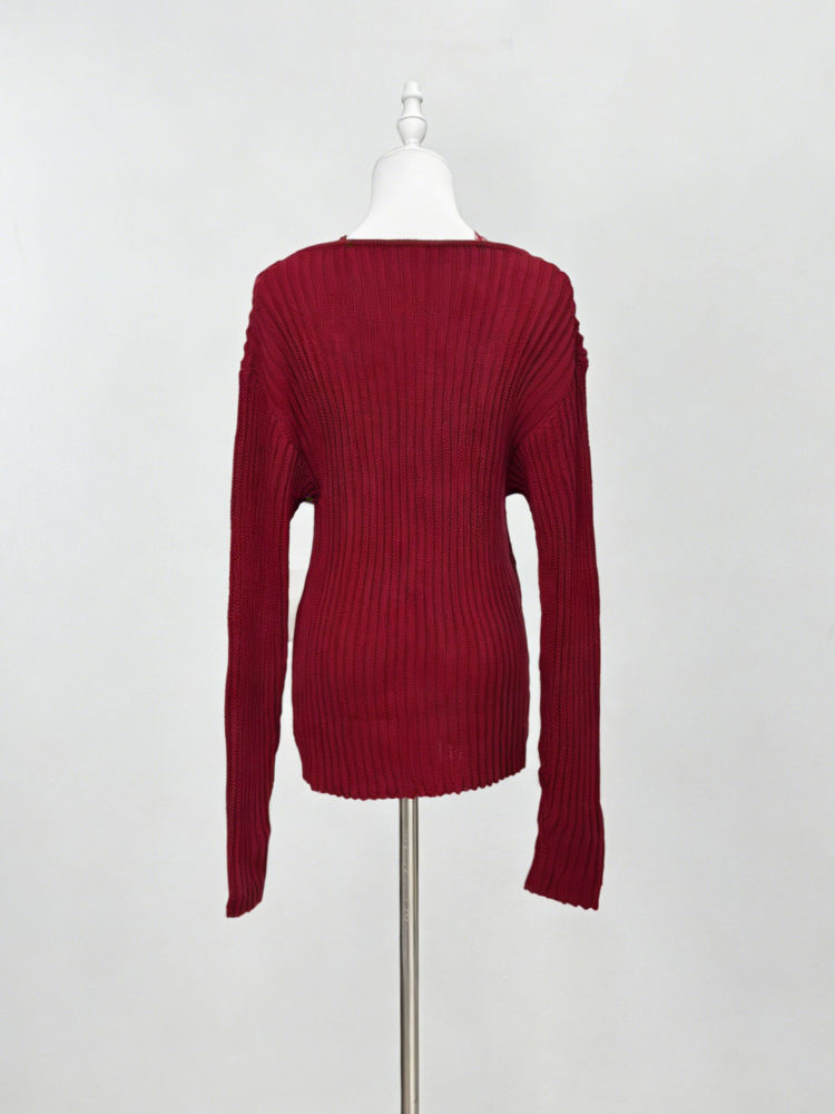 TWOTWINSTYLE Solid Long Sleeve Spliced Lace Slimming Sweater