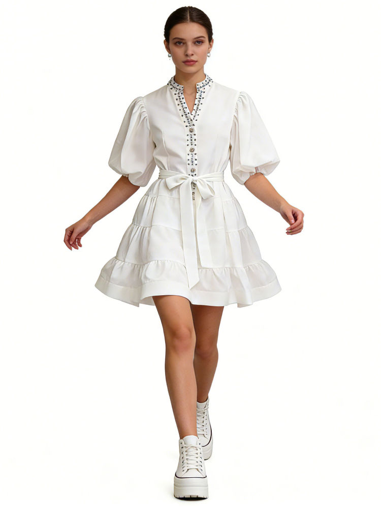 TWOTWINSTYLE Solid Spliced Diamond Tunic Mini Dress