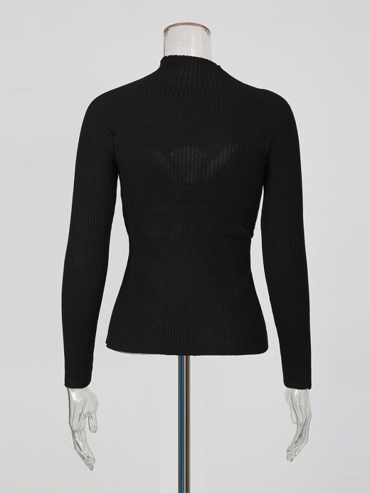 TWOTWINSTYLE Stand Collar Patchwork Metal Hollow Out Designer Sweater