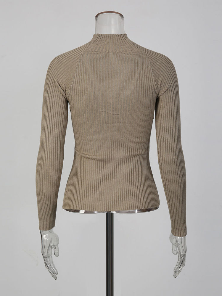 TWOTWINSTYLE Stand Collar Patchwork Metal Hollow Out Designer Sweater