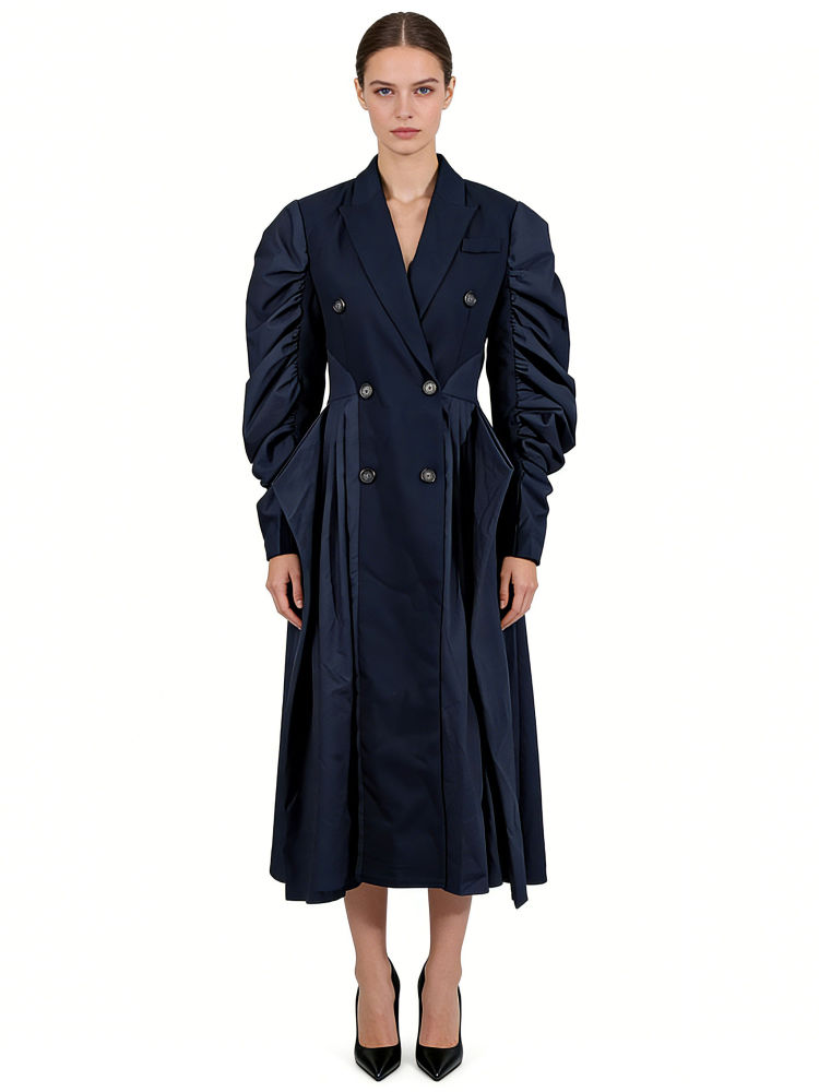 TWOTWINSTYLE Lapel Patchwork Ruched Tunic Casual Coat