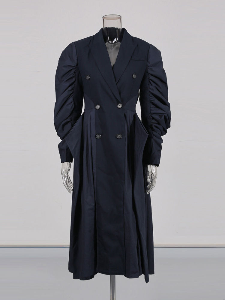 TWOTWINSTYLE Lapel Patchwork Ruched Tunic Casual Coat