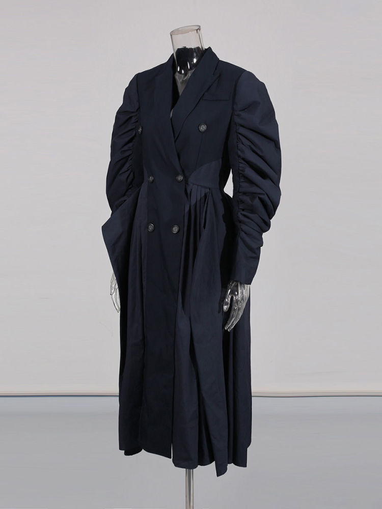TWOTWINSTYLE Lapel Patchwork Ruched Tunic Casual Coat