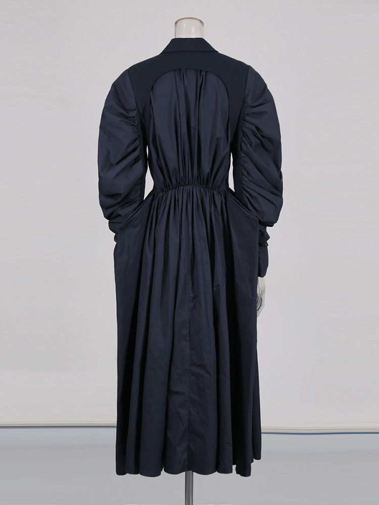 TWOTWINSTYLE Lapel Patchwork Ruched Tunic Casual Coat