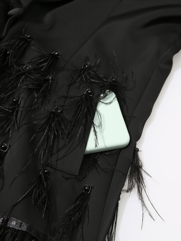 TWOTWINSTYLE Lapel Tunic Spliced Feathers Fashion Dress