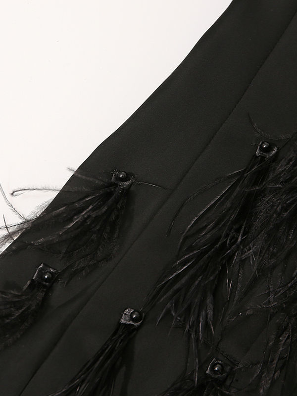 TWOTWINSTYLE Lapel Tunic Spliced Feathers Fashion Dress