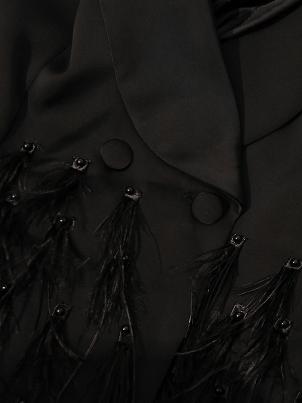 TWOTWINSTYLE Lapel Tunic Spliced Feathers Fashion Dress
