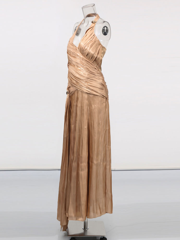 TWOTWINSTYLE Solid Off Shoulder High Waist Pleated Elegant Dress