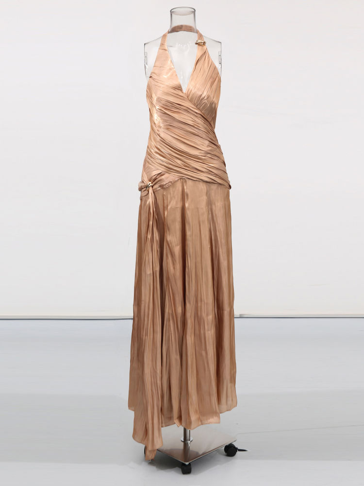 TWOTWINSTYLE Solid Off Shoulder High Waist Pleated Elegant Dress