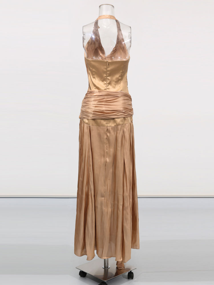 TWOTWINSTYLE Solid Off Shoulder High Waist Pleated Elegant Dress