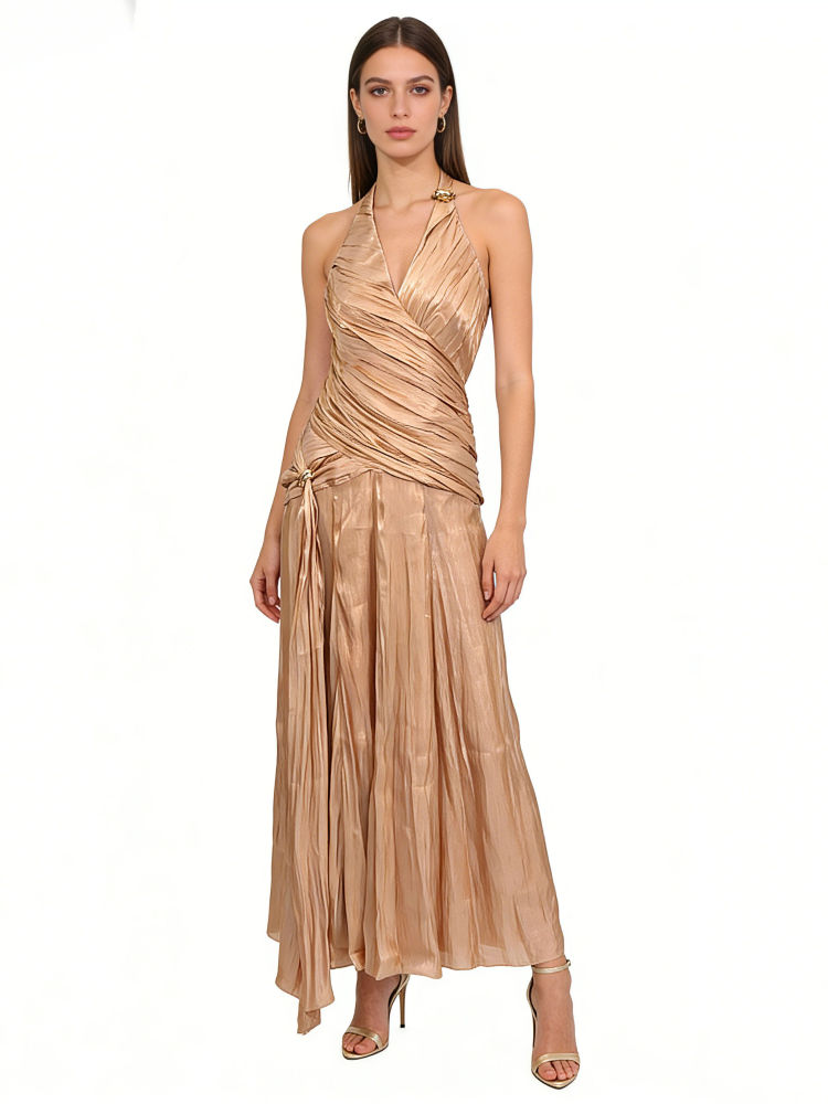 TWOTWINSTYLE Solid Off Shoulder High Waist Pleated Elegant Dress