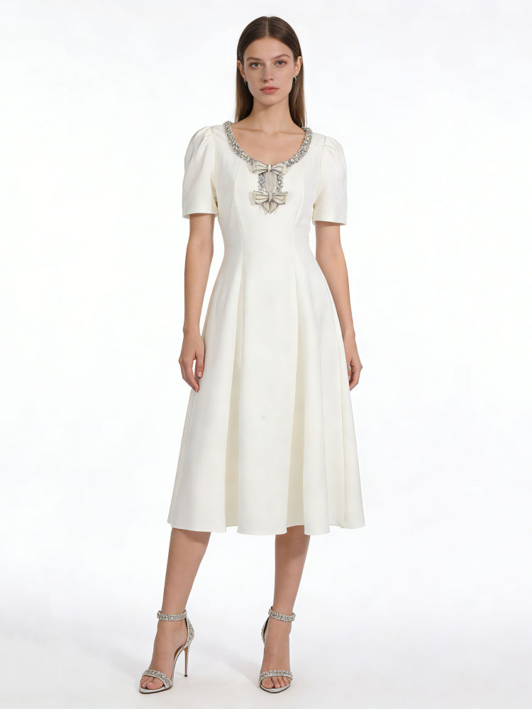 TWOTWINSTYLE Spliced Bowknot And Diamond Designer Dress