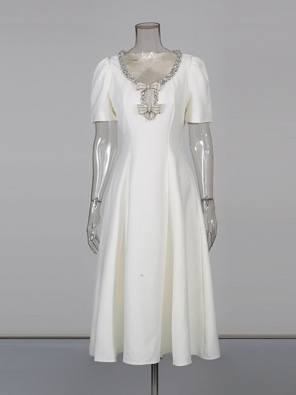 TWOTWINSTYLE Spliced Bowknot And Diamond Designer Dress