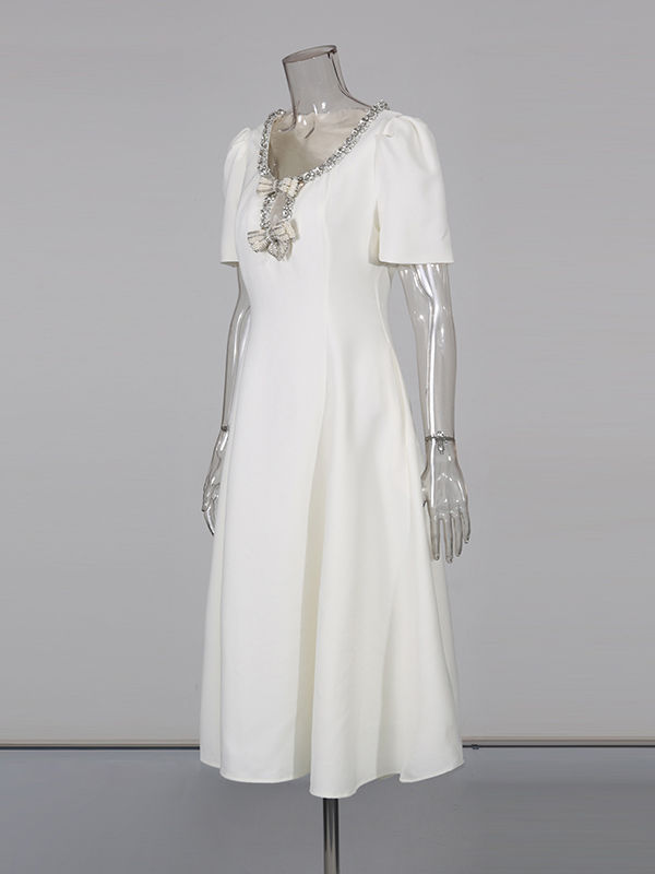 TWOTWINSTYLE Spliced Bowknot And Diamond Designer Dress
