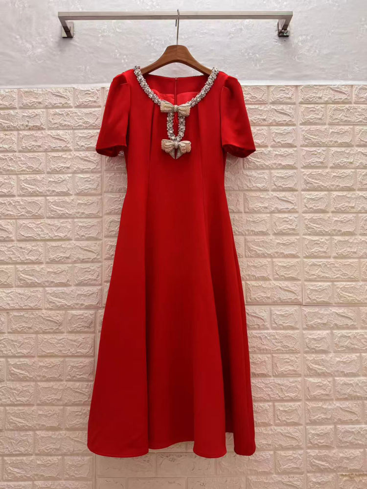 TWOTWINSTYLE Spliced Bowknot And Diamond Designer Dress