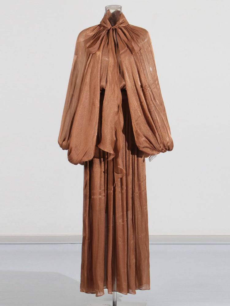 TWOTWINSTYLE Bat Sleeve Pleated Maxi Dress