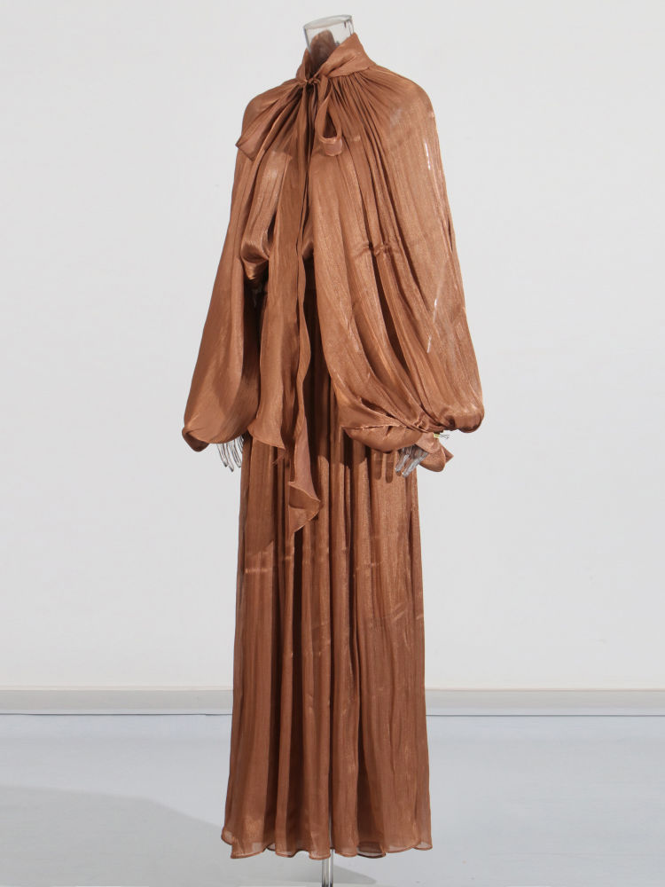 TWOTWINSTYLE Bat Sleeve Pleated Maxi Dress