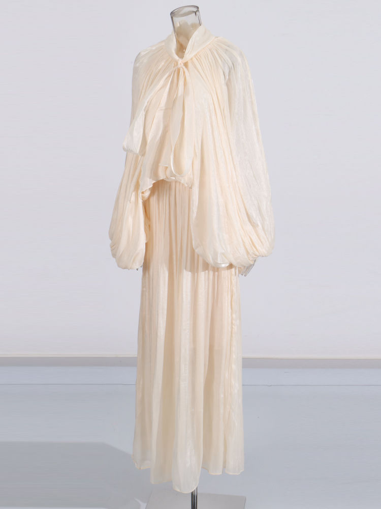 TWOTWINSTYLE Bat Sleeve Pleated Maxi Dress