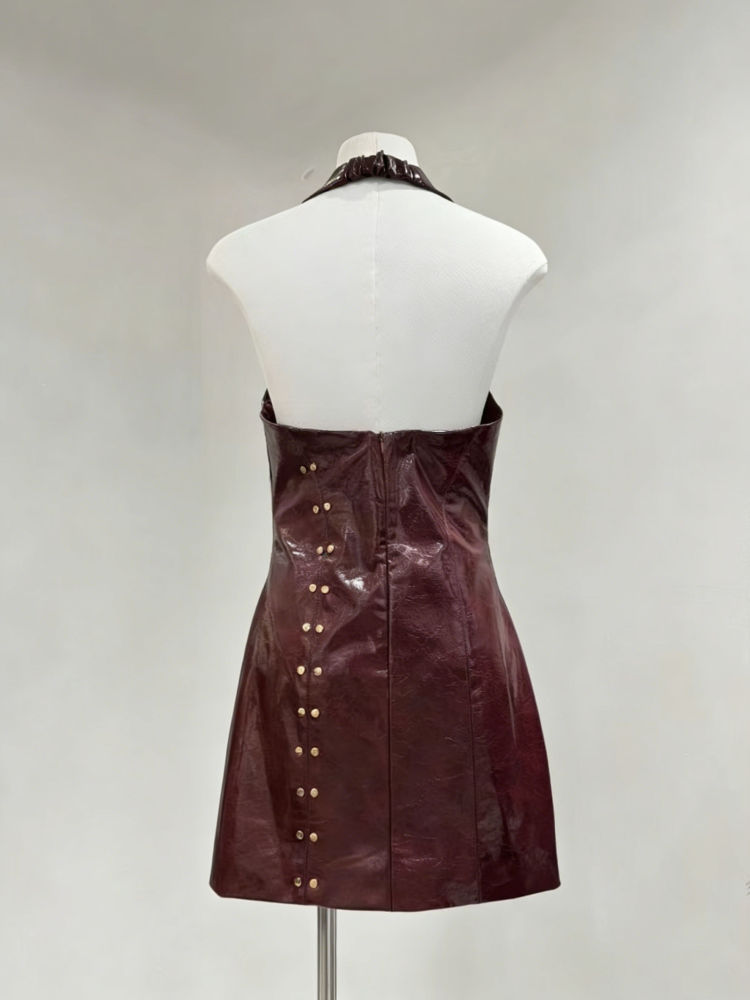 TWOTWINSTYLE Backless High Waist Fashion Pu Leather Dress
