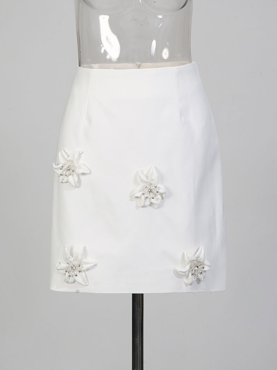 TWOTWINSTYLE Lapel Solid Patchwork 3D Flower Blazers High Waist Skirt Set