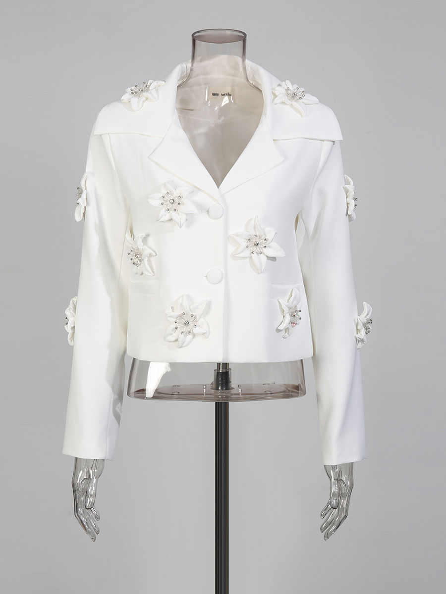TWOTWINSTYLE Lapel Solid Patchwork 3D Flower Blazers High Waist Skirt Set
