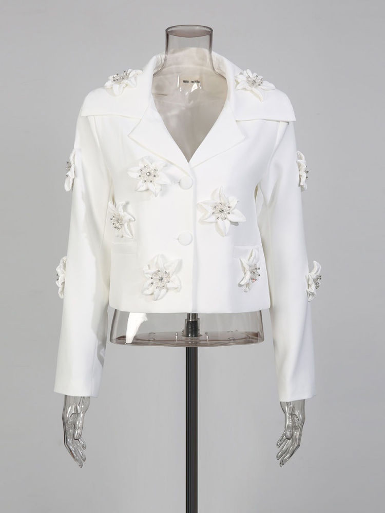 TWOTWINSTYLE Lapel Solid Patchwork 3D Flower Blazers High Waist Skirt Set