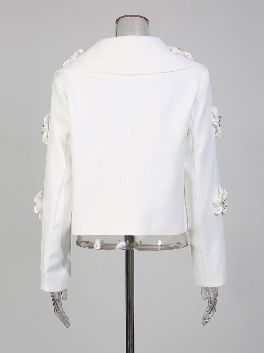 TWOTWINSTYLE Lapel Solid Patchwork 3D Flower Blazers High Waist Skirt Set