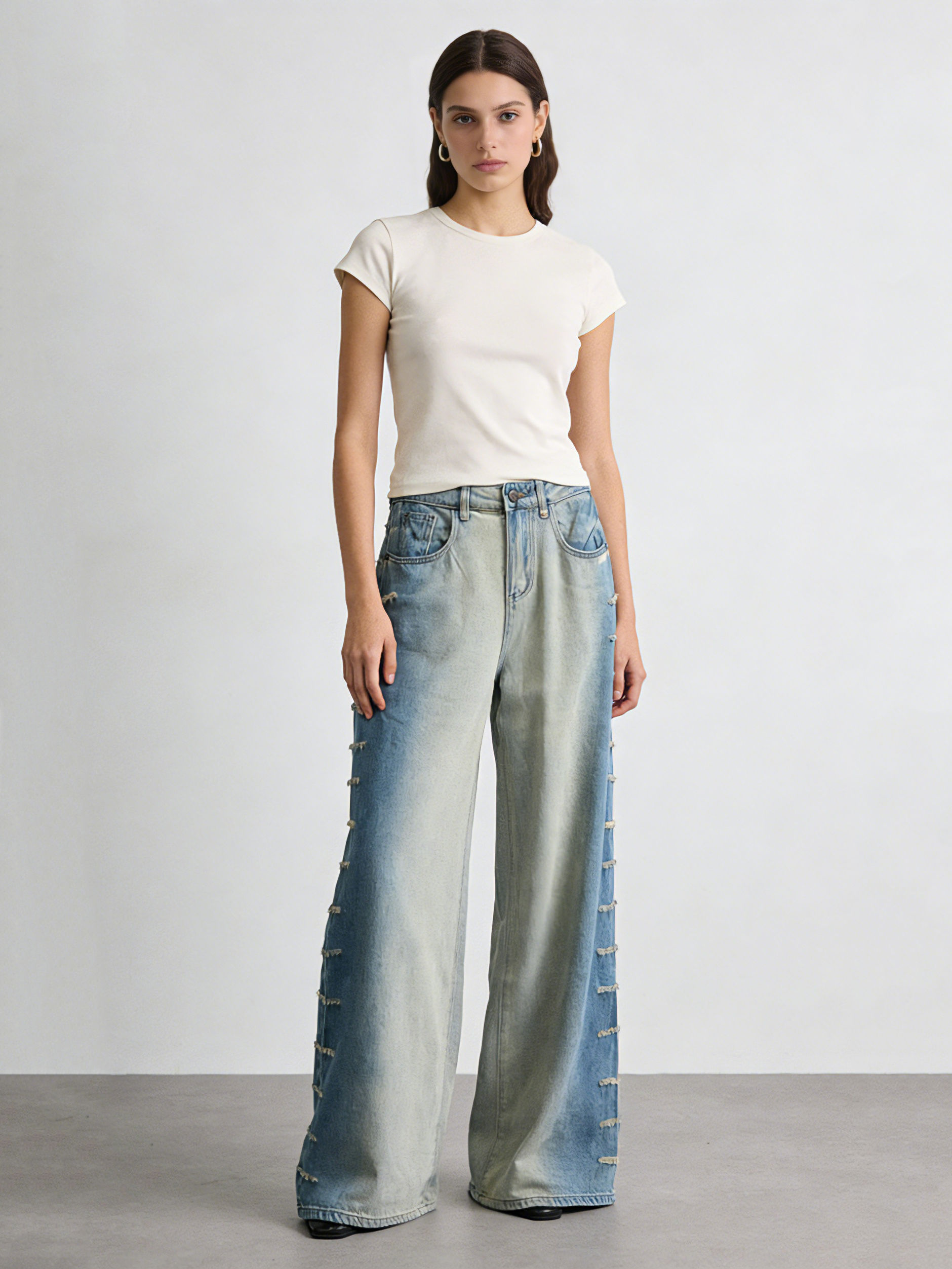 Teotwin Style TWOTWINSTYLE Loose Spliced Diamond Denim Designer Janps