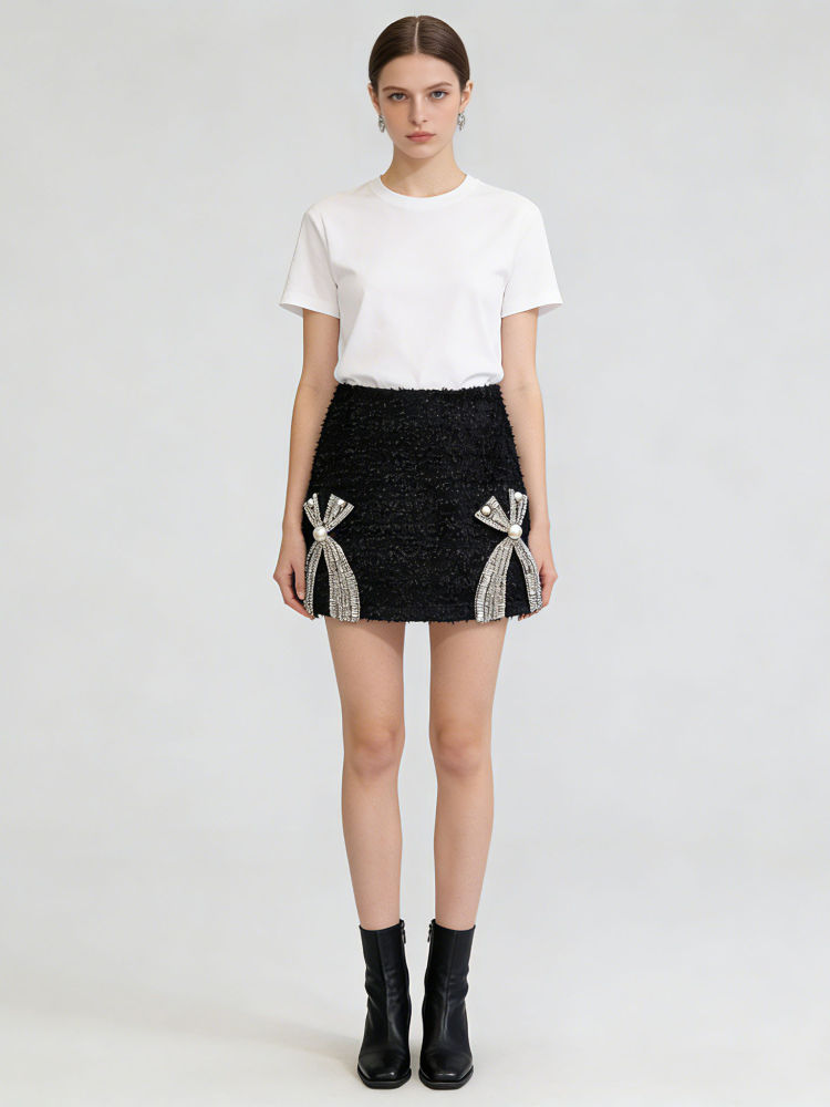 TWOTWINSTYLE Vintage Patchwork Diamond Bow Tunic Skirt