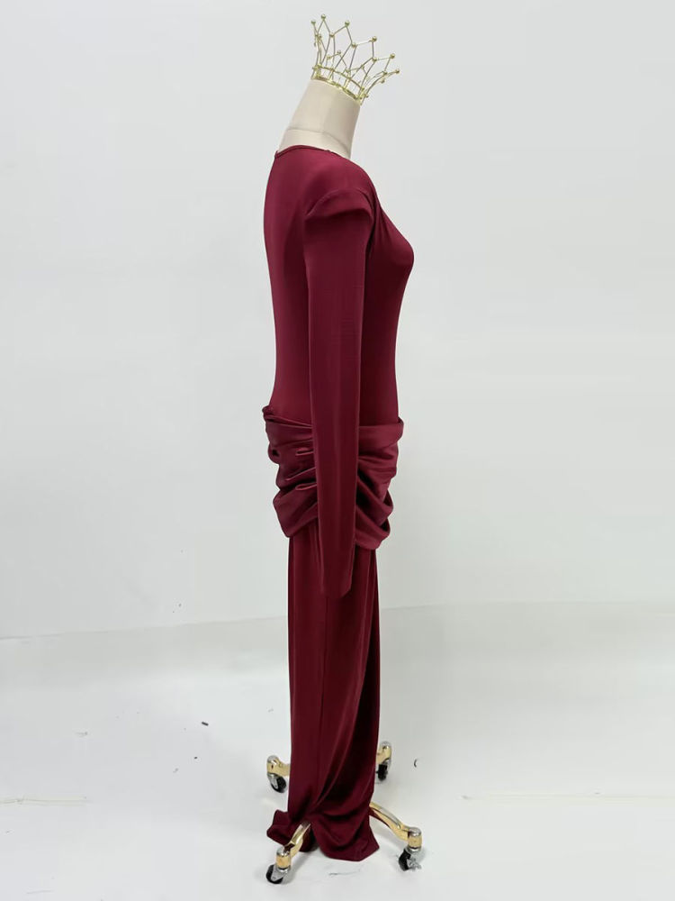 TWOTWINSTYLE Solid Long Sleeve Ruched Dress