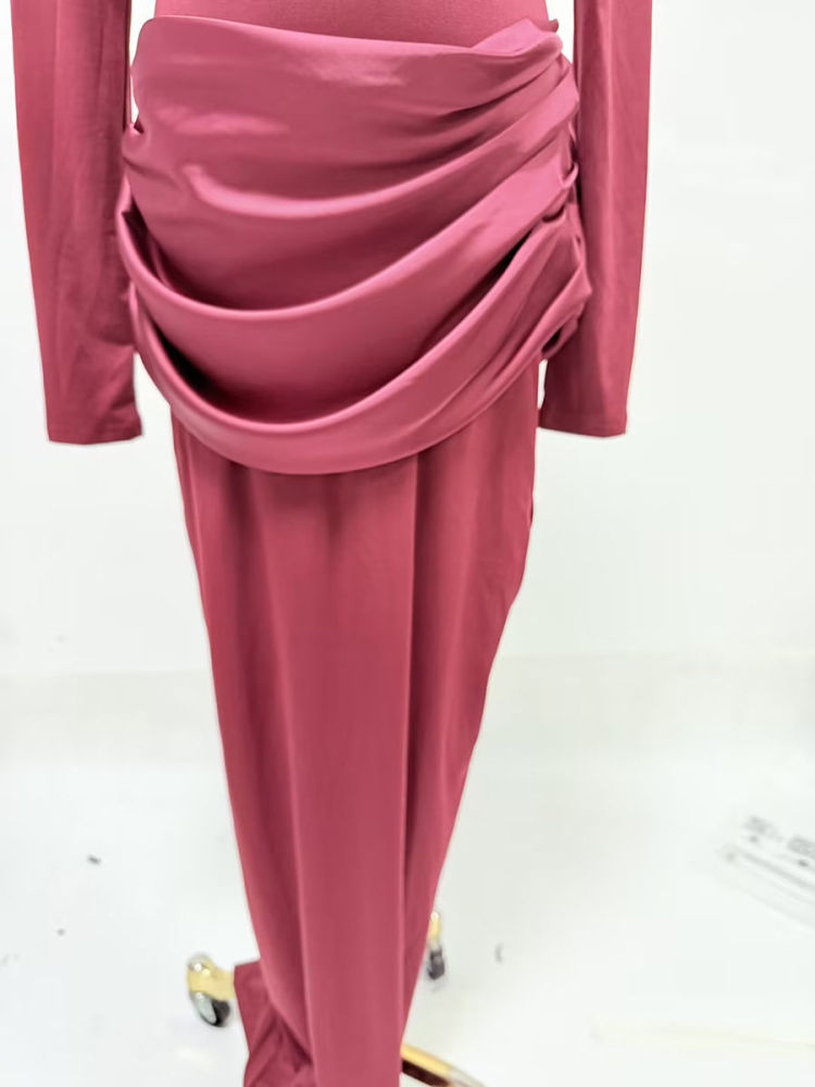 TWOTWINSTYLE Solid Long Sleeve Ruched Dress