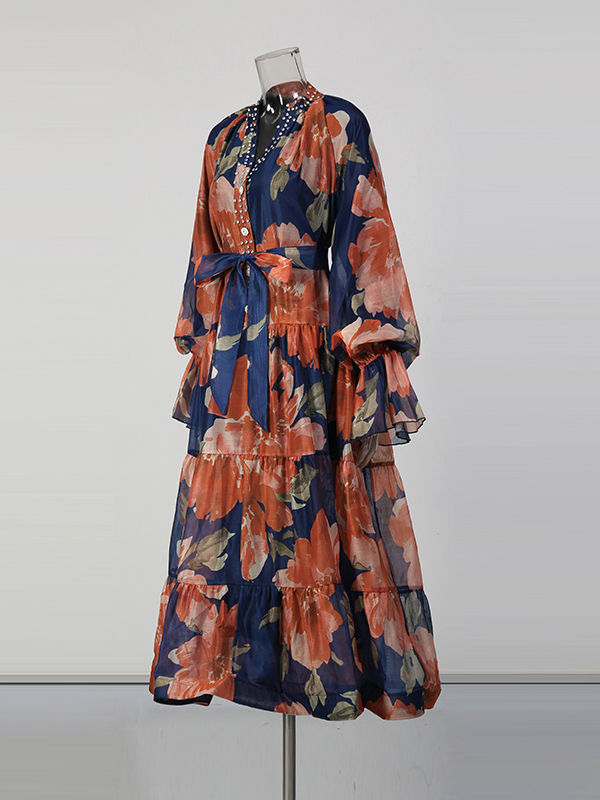 TWOTWINSTYLE Print Loose V-Neck Elegant Dress