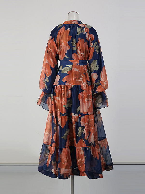 TWOTWINSTYLE Print Loose V-Neck Elegant Dress