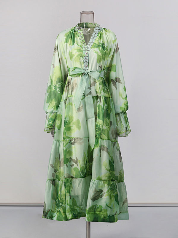 TWOTWINSTYLE Print Loose V-Neck Elegant Dress