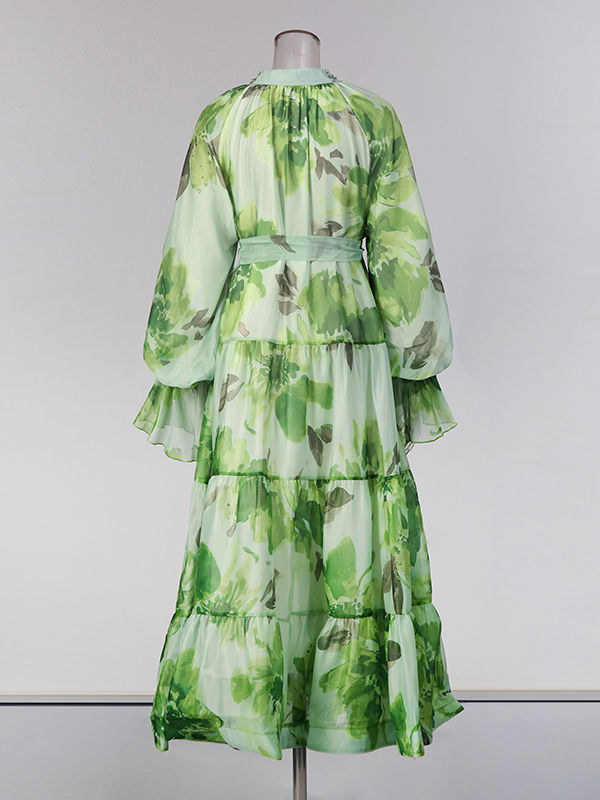 TWOTWINSTYLE Print Loose V-Neck Elegant Dress