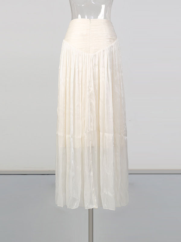 TWOTWINSTYLE V-Neck Tunic Top Pleated Skirt Two Piece Set