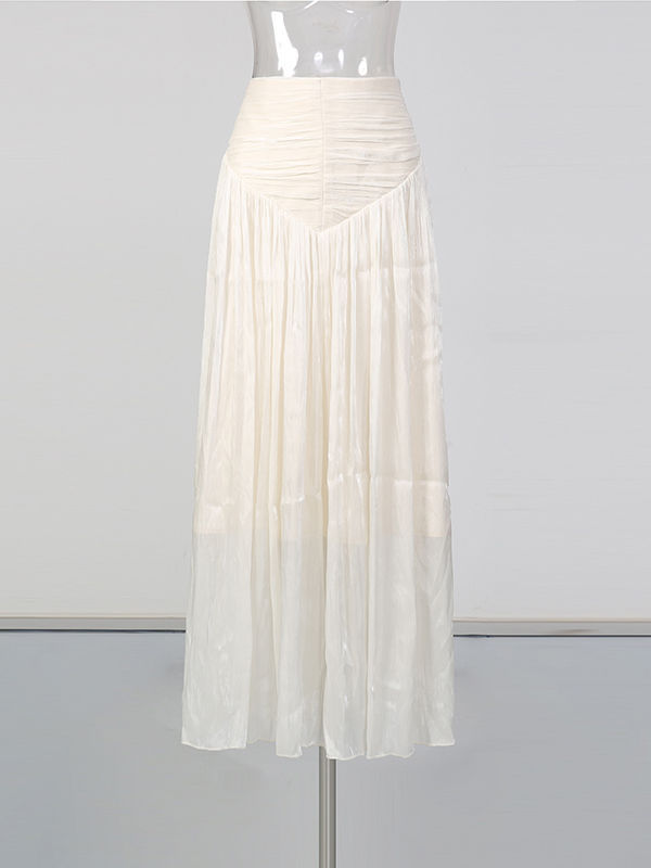 TWOTWINSTYLE V-Neck Tunic Top Pleated Skirt Two Piece Set