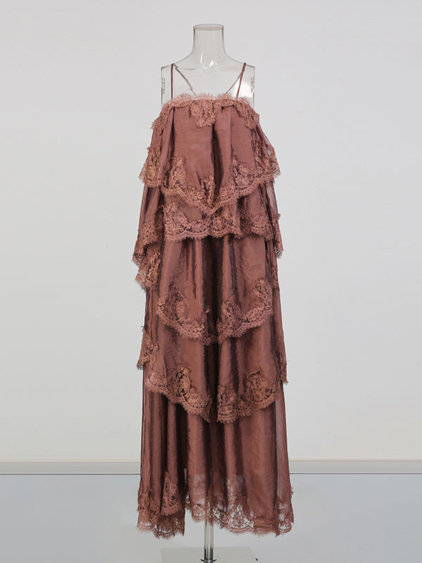 TWOTWINSTYLE Fashion Patchwork Lace Backless Maxi Dress