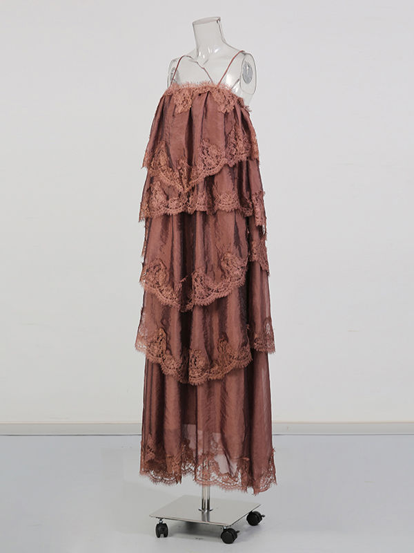 TWOTWINSTYLE Fashion Patchwork Lace Backless Maxi Dress