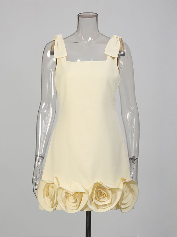 TWOTWINSTYLE Solid Chic Spliced Bowknot Flower Mini Dress